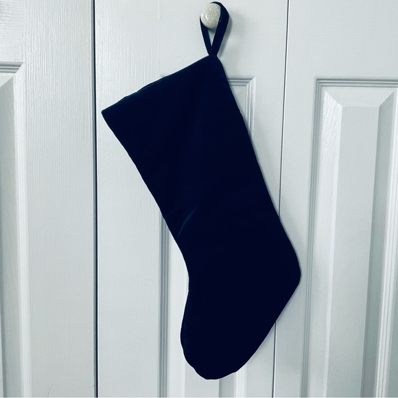 Midnight Blue Velveteen Christmas Hanging Stocking with Gold Sequined Snowflakes - Picture 7 of 9